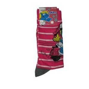 The Smurfs Smurfette Scooter Pink Striped Crew Socks One Size